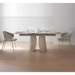 Mesa de Comedor Extensible con Pie Central Metálico Taupe GABAR 11602