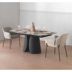 Mesa de Comedor Extensible con Pie Central Metálico Negro GABAR 11603
