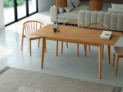 Mesa de Comedor Extensible de Madera Roble y Sobre Biselado de 25 mm 140-180 cm AURA