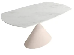 Mesa de Comedor Extensible Ovalada Estructura Metálica Marfil Sobre de Porcelánico Acabado Piedra RIN