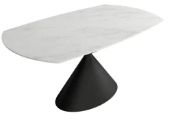 Mesa de Comedor Extensible Ovalada Estructura Metálica Negra Sobre de Porcelánico Acabado Piedra RIN