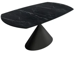 Mesa de Comedor Extensible Ovalada Estructura Metálica Negra Sobre de Porcelánico Acabado Piedra RIN