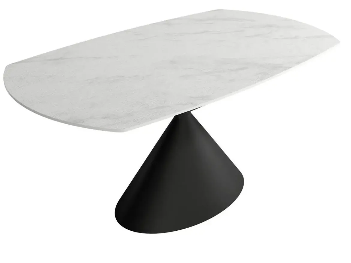 Mesa de Comedor Extensible Ovalada Estructura Metálica Negra Sobre de Porcelánico Acabado Piedra RIN