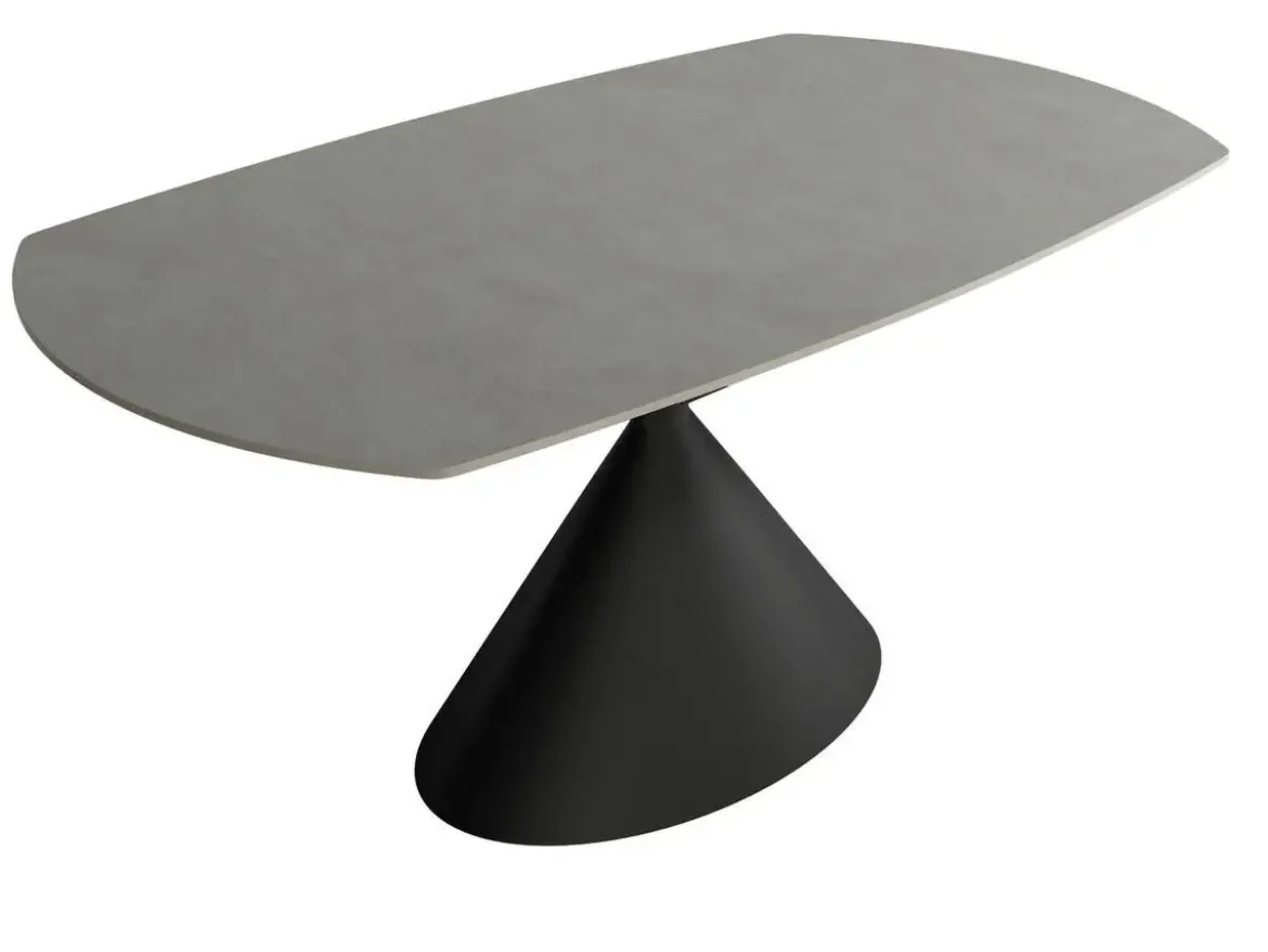Mesa de Comedor Extensible Ovalada Estructura Metálica Negra Sobre de Porcelánico Acabado Piedra RIN