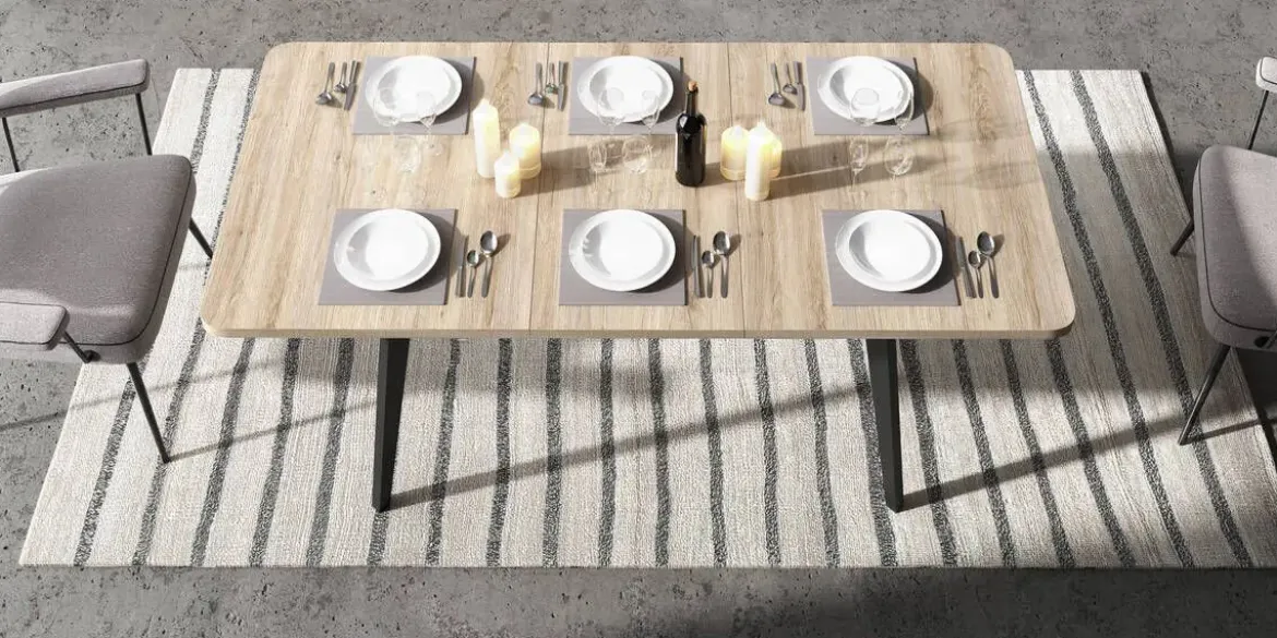 Mesa de Comedor Extensible Rectangular con Patas Metálicas Inclinadas M823