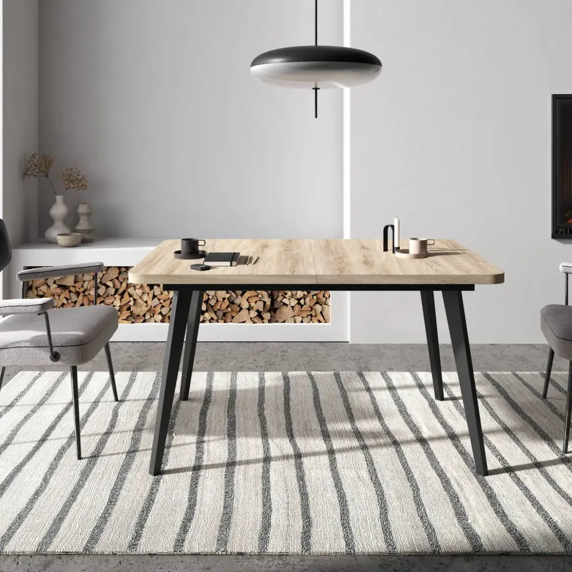 Mesa de Comedor Extensible Rectangular con Patas Metálicas Inclinadas M823