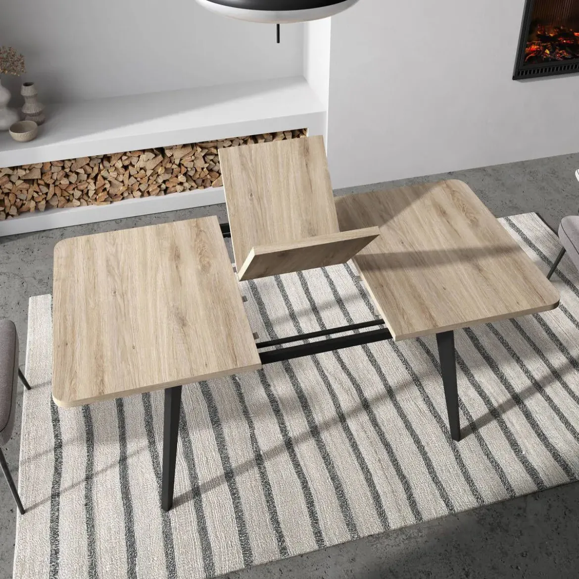 Mesa de Comedor Extensible Rectangular con Patas Metálicas Inclinadas M823