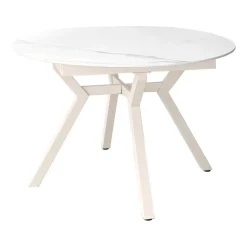Mesa de Comedor Extensible Redonda 100 cm Marfil con Tablero Porcelánico ROSS