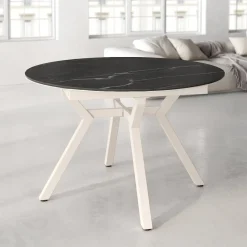 Mesa de Comedor Extensible Redonda 100 cm Marfil con Tablero Porcelánico ROSS