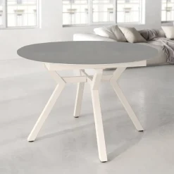 Mesa de Comedor Extensible Redonda 100 cm Marfil con Tablero Porcelánico ROSS