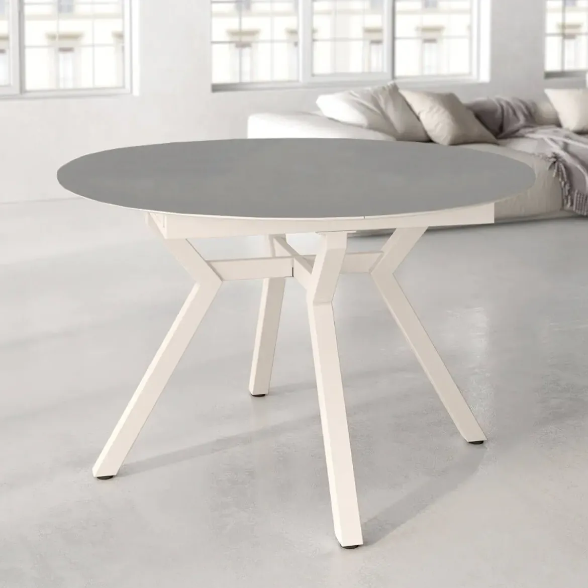 Mesa de Comedor Extensible Redonda 100 cm Marfil con Tablero Porcelánico ROSS