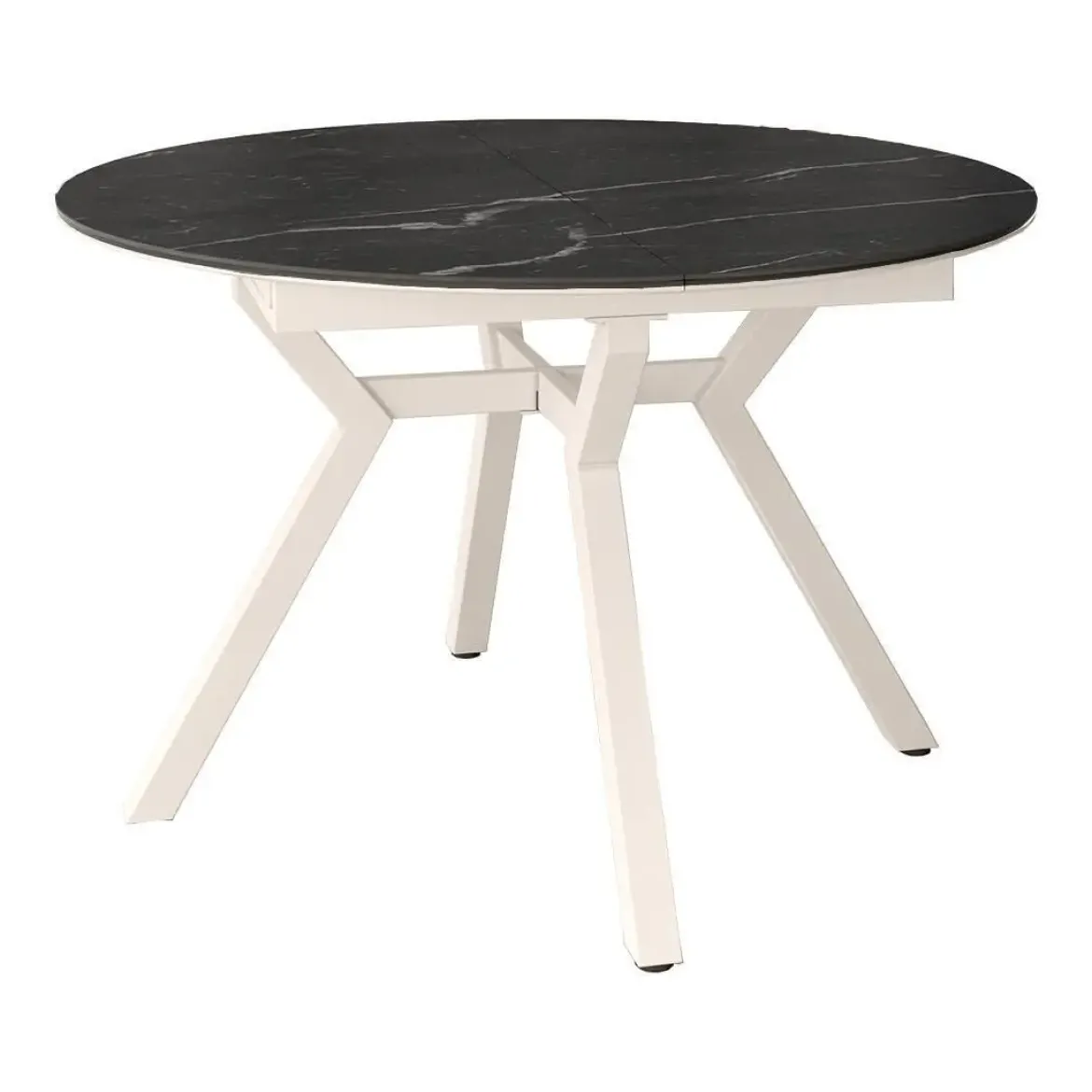 Mesa de Comedor Extensible Redonda 100 cm Marfil con Tablero Porcelánico ROSS