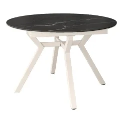 Mesa de Comedor Extensible Redonda 120 cm Marfil con Tablero Porcelánico ROSS