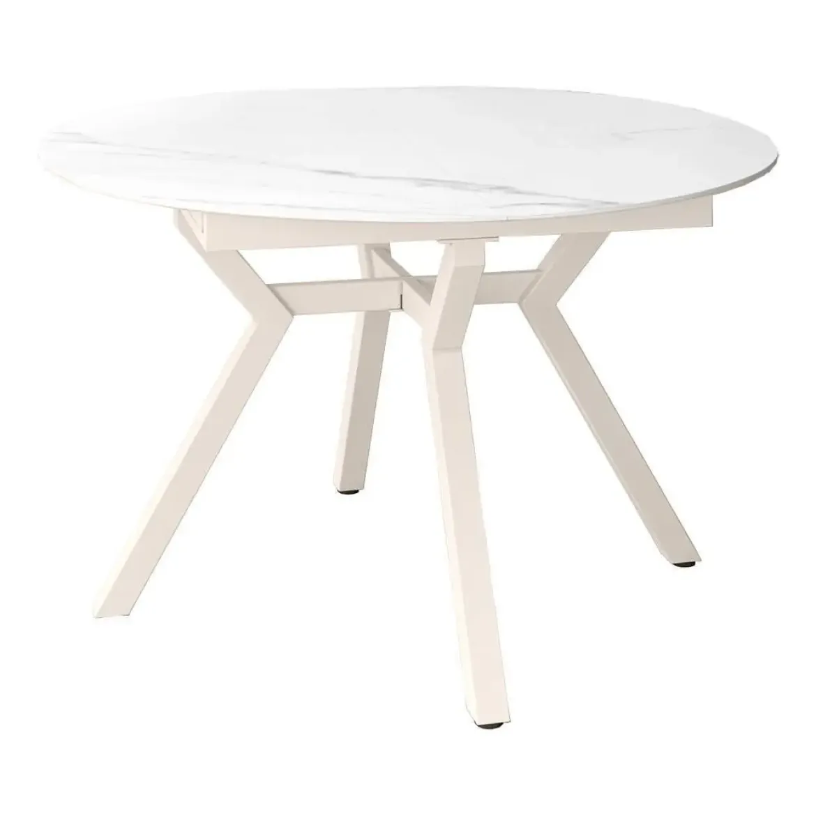 Mesa de Comedor Extensible Redonda 120 cm Marfil con Tablero Porcelánico ROSS