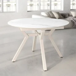 Mesa de Comedor Extensible Redonda 120 cm Marfil con Tablero Porcelánico ROSS