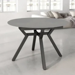 Mesa de Comedor Extensible Redonda 120 cm Negra con Tablero Porcelánico ROSS