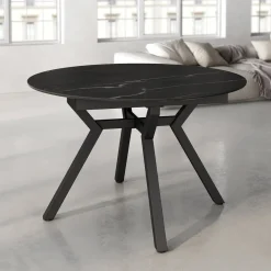 Mesa de Comedor Extensible Redonda 120 cm Negra con Tablero Porcelánico ROSS