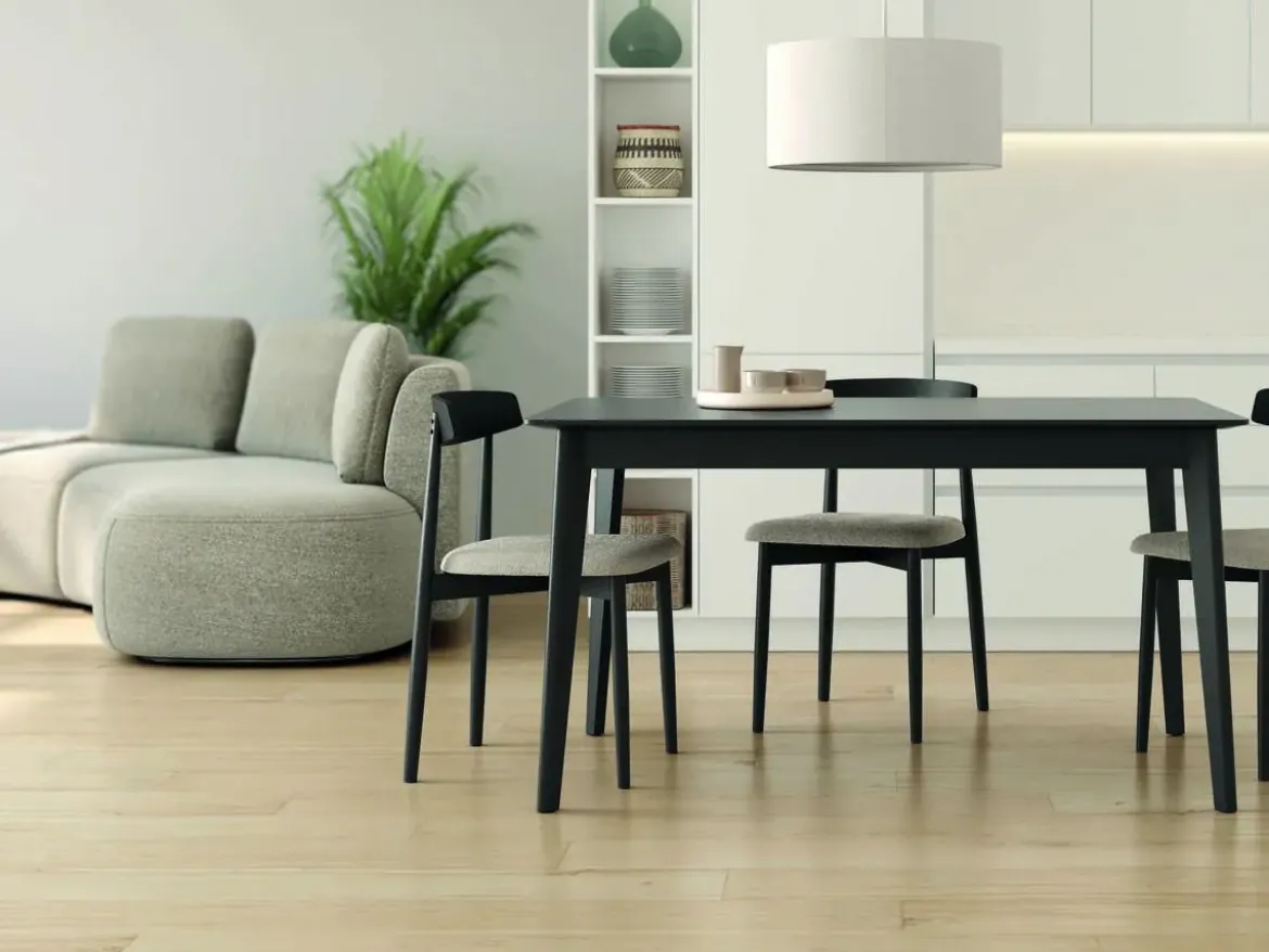 Mesa de Comedor Fija de Madera Roble y Sobre Biselado de 25 mm 160 cm AURA