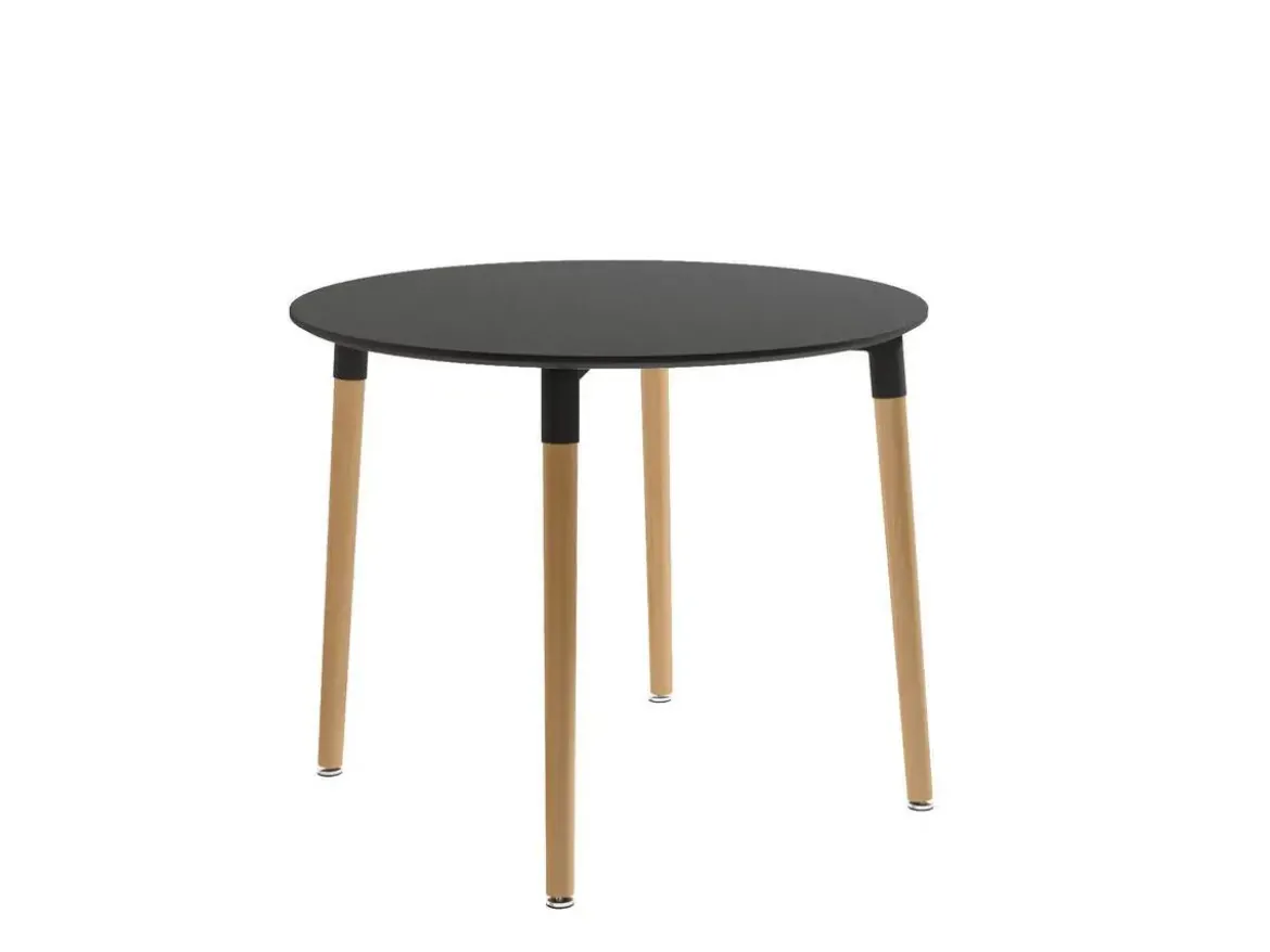 Mesa de comedor Fija Redonda con Patas de Madera y Sobre de MDF Lacado CARIBE 90 cm