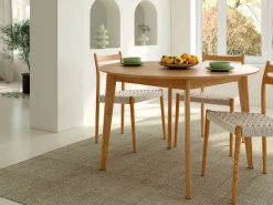Mesa de Comedor Fija Redonda de Madera Roble y Sobre Biselado de 25 mm 120 cm AURA