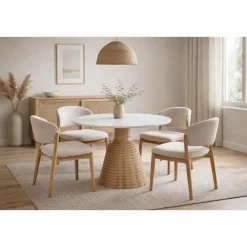 Mesa de Comedor Mármol Blanco y Madera de Acacia MB-212659