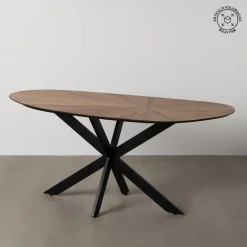 Mesa de Comedor Natural y Negra con Tablero de DM y Patas Metálicas 178 cm 612895