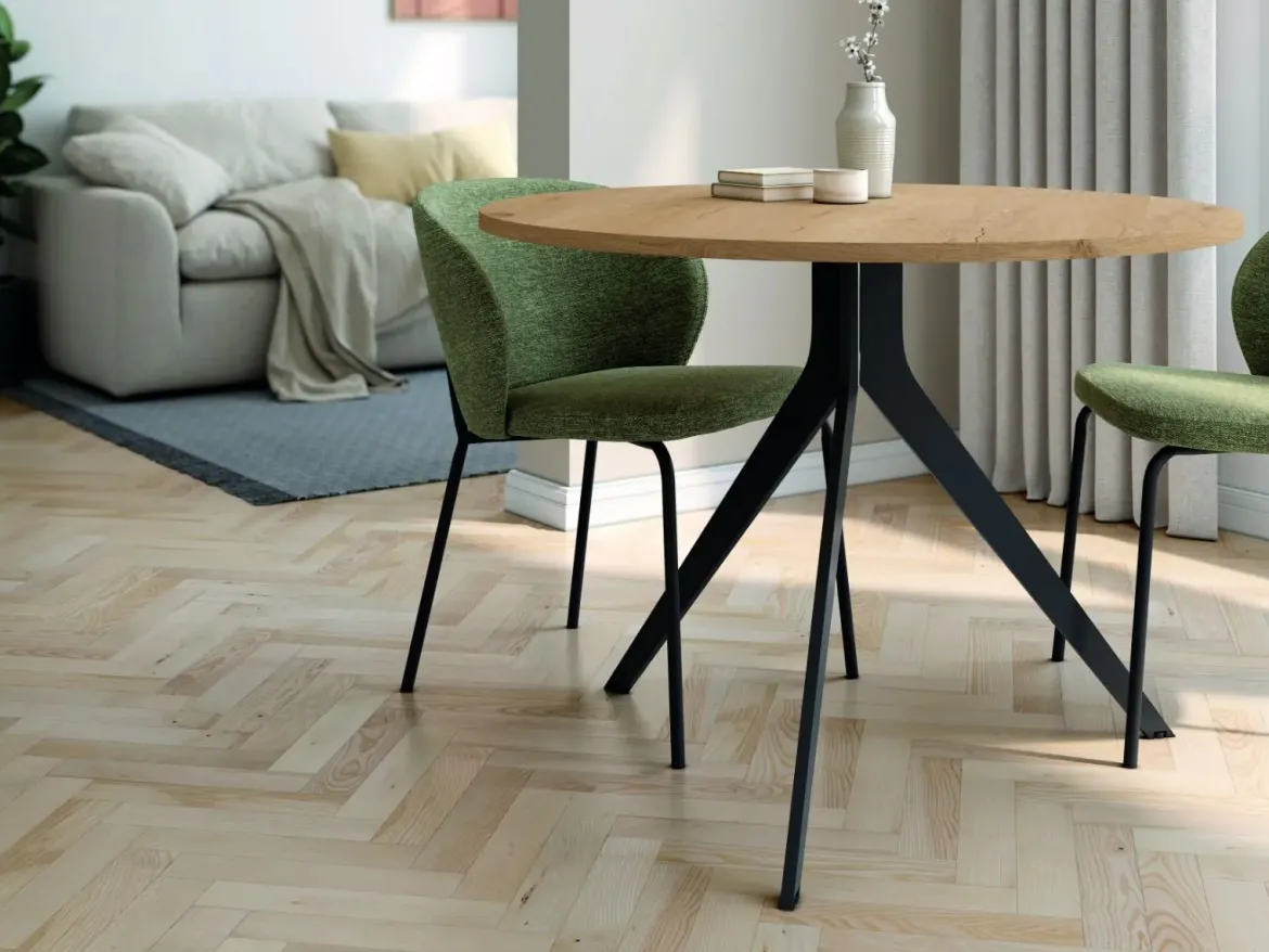 Mesa de Comedor ORTA Redonda Estructura Metálica Marfil de 100 cm
