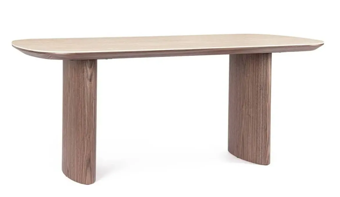 Mesa de Comedor Ovalada Nogal y Travertino EZEKIEL 0747349