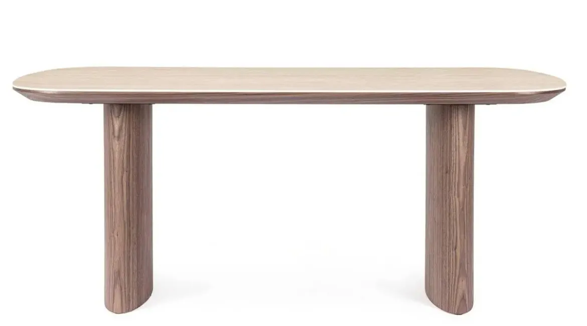 Mesa de Comedor Ovalada Nogal y Travertino EZEKIEL 0747349