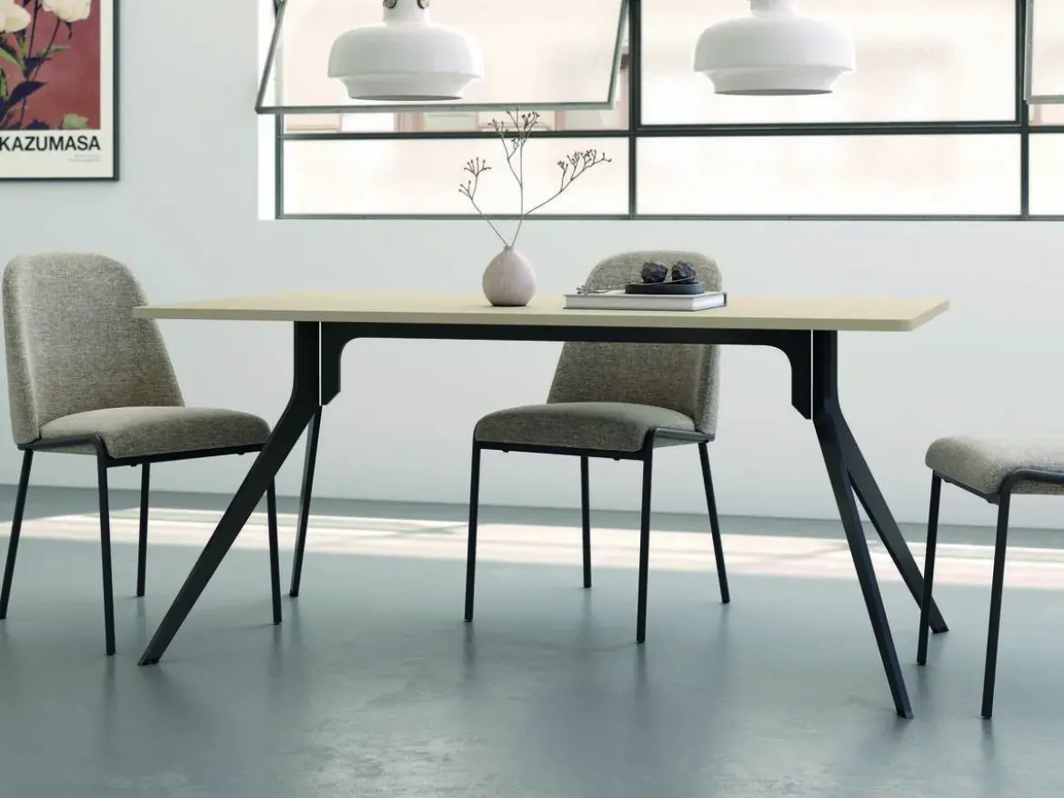 Mesa de Comedor Patas NegrasFija de 180 cm metal-Melamina ISEO