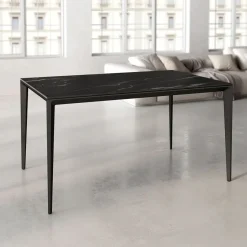Mesa de Comedor Rectangular 160 cm Porcelánico y Metal Negro Cortés