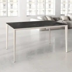 Mesa de Comedor Rectangular 140 cm Porcelánico y Metal Marfil Cortés
