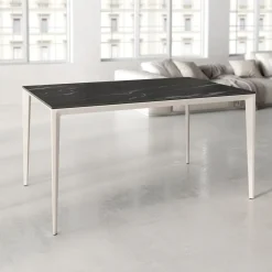 Mesa de Comedor Rectangular 140 cm Porcelánico y Metal Marfil Cortés