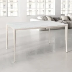 Mesa de Comedor Rectangular 140 cm Porcelánico y Metal Marfil Cortés