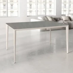 Mesa de Comedor Rectangular 140 cm Porcelánico y Metal Marfil Cortés