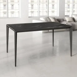 Mesa de Comedor Rectangular 140 cm Porcelánico y Metal Negro Cortés