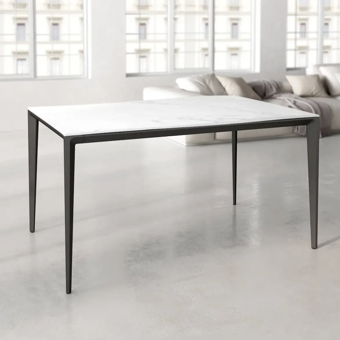 Mesa de Comedor Rectangular 140 cm Porcelánico y Metal Negro Cortés