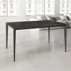 Mesa de Comedor Rectangular 140 cm Porcelánico y Metal Negro Cortés