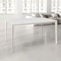 Mesa de Comedor Rectangular 160 cm Porcelánico y Metal Marfil Cortés