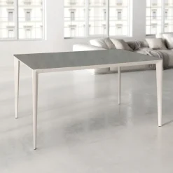 Mesa de Comedor Rectangular 160 cm Porcelánico y Metal Marfil Cortés