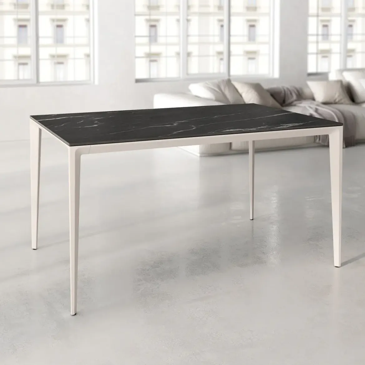 Mesa de Comedor Rectangular 160 cm Porcelánico y Metal Marfil Cortés
