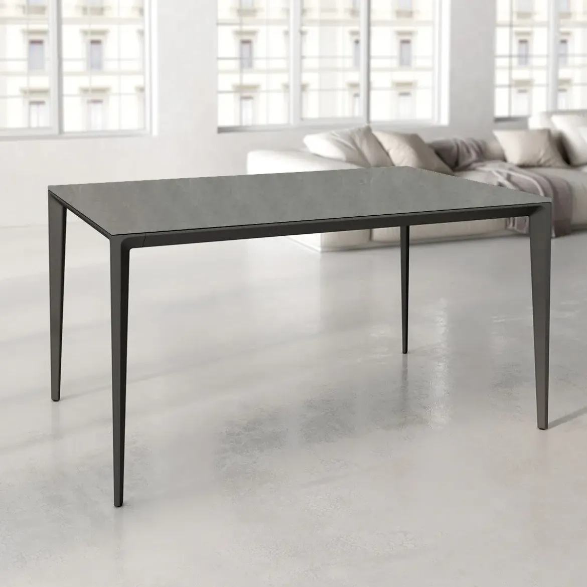 Mesa de Comedor Rectangular 180 cm Porcelánico y Metal Negro Cortés