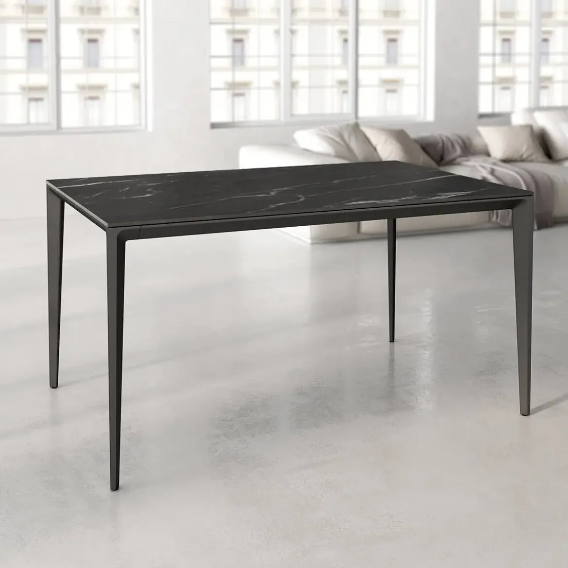 Mesa de Comedor Rectangular 180 cm Porcelánico y Metal Negro Cortés