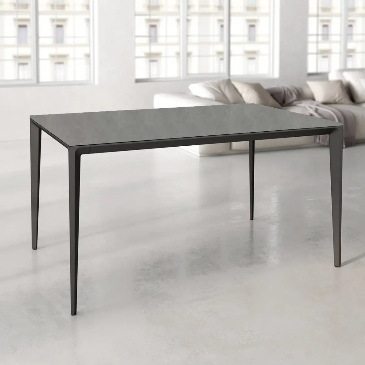 Mesa de Comedor Rectangular 180 cm Porcelánico y Metal Negro Cortés
