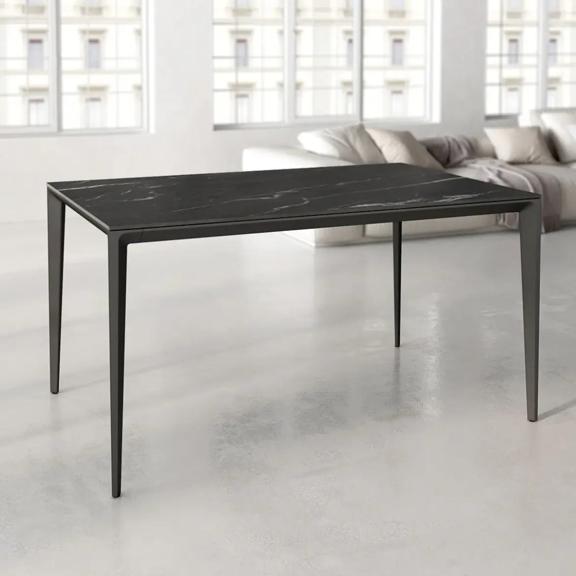 Mesa de Comedor Rectangular 180 cm Porcelánico y Metal Negro Cortés
