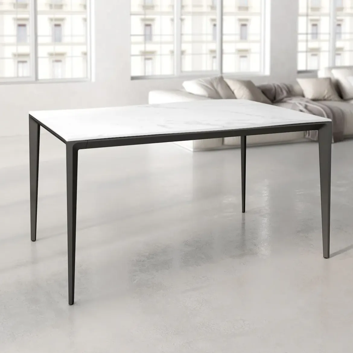 Mesa de Comedor Rectangular 180 cm Porcelánico y Metal Negro Cortés