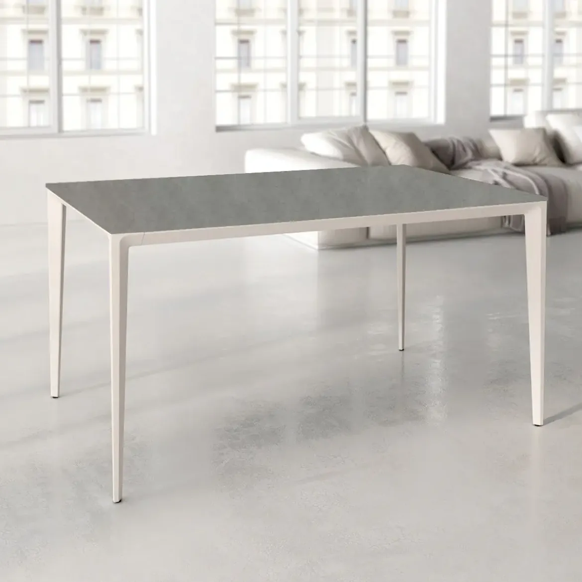 Mesa de Comedor Rectangular 180 cm Porcelánico y Metal Marfil Cortés
