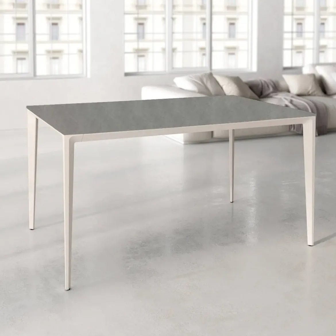 Mesa de Comedor Rectangular 180 cm Porcelánico y Metal Marfil Cortés