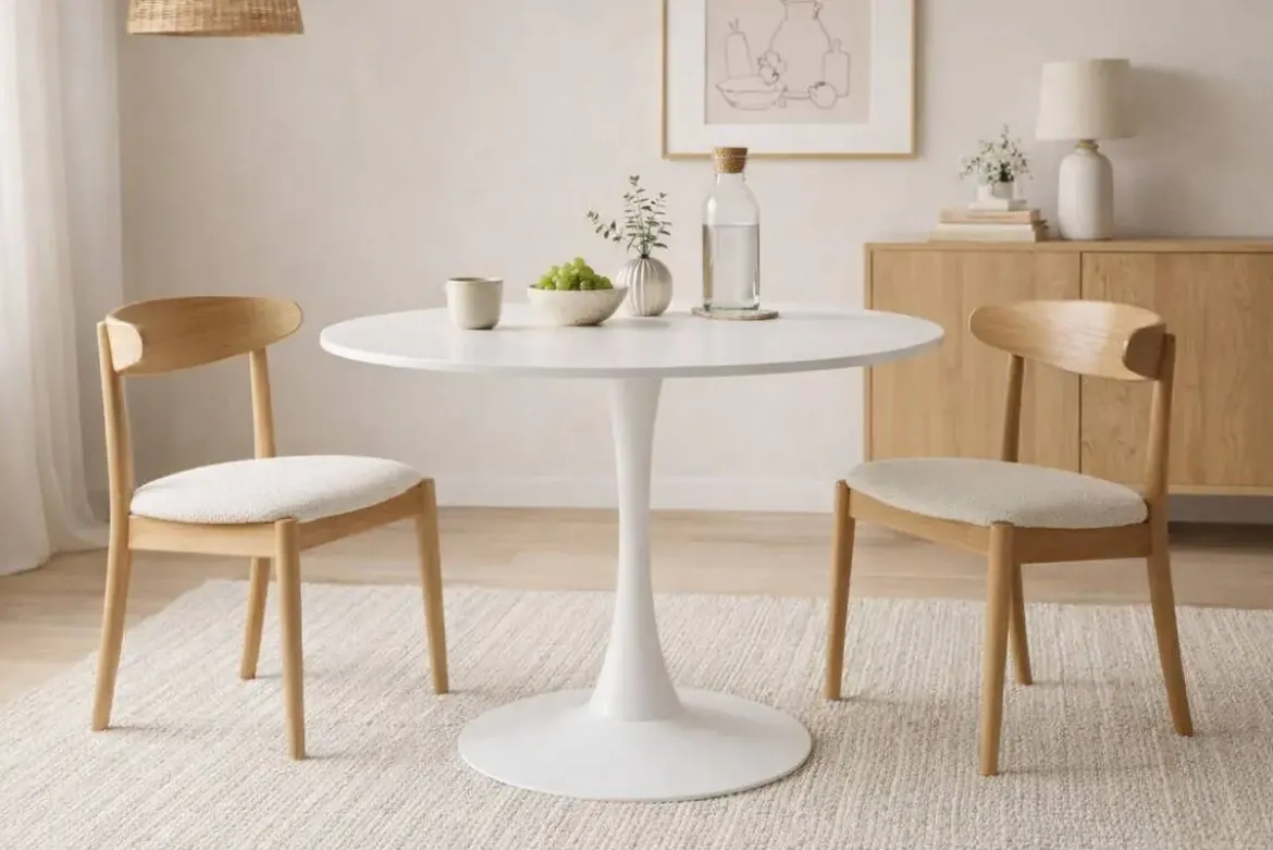 Mesa de Comedor Redonda Blanca en Polipropileno TURIN MBLMES0000022A