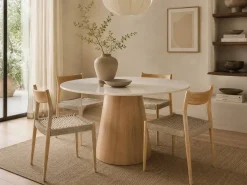 Mesa de Comedor Redonda Blanca y Natural120 cm 612351